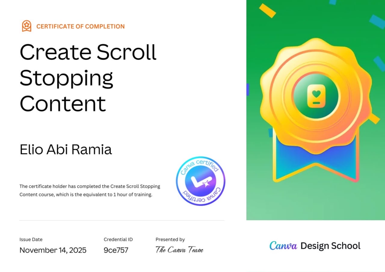 Canva Design School Create Scroll Stopping Content certificate