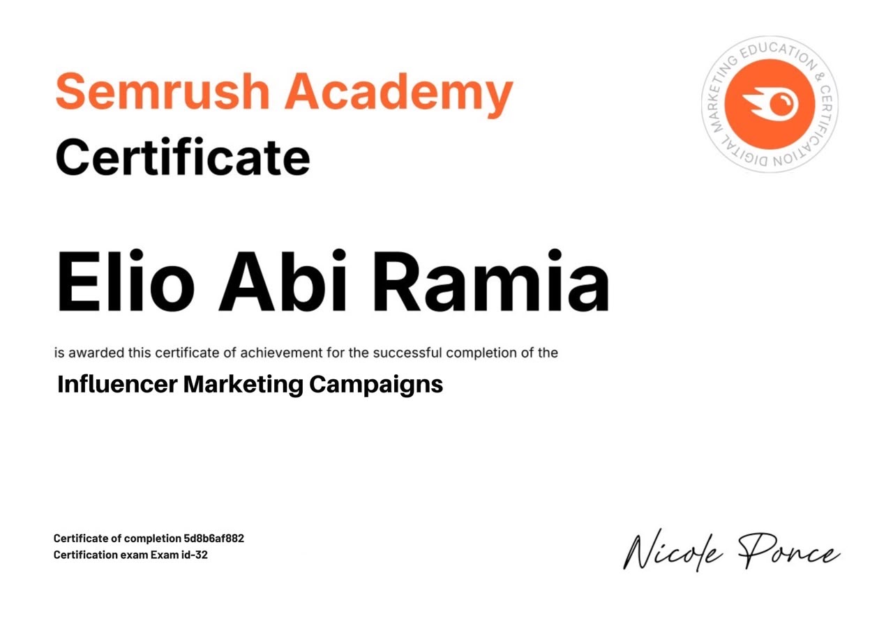 Semrush Academy Influencer Marketing Campaigns certificate