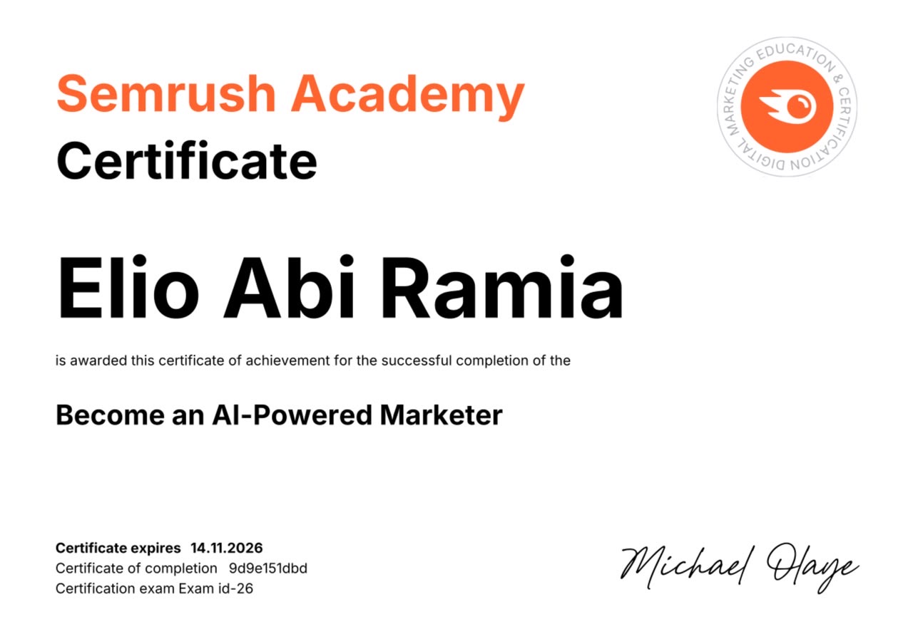 Semrush Academy Become an AI-Powered Marketer certificate